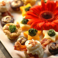 Roast Rose Canapes, Irresistable Broccoli Souffles, Parsley Cheese Stars, Bacon Cream Rounds, Cheesy Polenta Stuffed Baby Bellas
